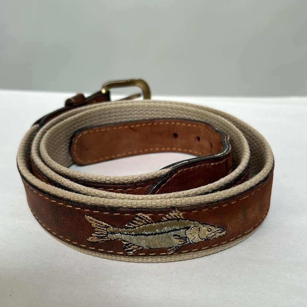 Zeppelin Embroidered Fish belt, size 44, solid brass buckle